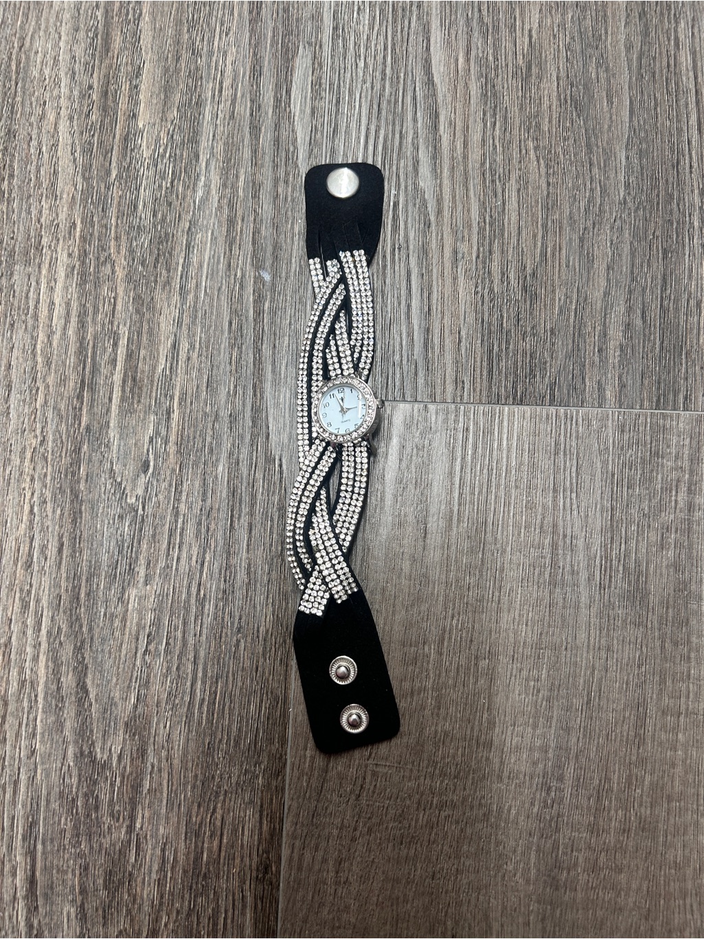 Bedazzled Bracelet With Watch Black And Silver